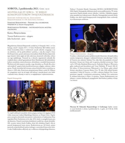 Program XVI Festiwalu Muzyki Oratoryjnej MUSICA SACROMONTANA 2021